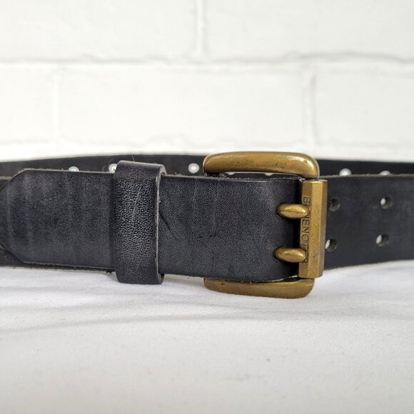 Vintage Black Leather Belt with Brass Buckle Size S - Picture 1 of 5